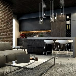 Стиль лофт в интерьере квартиры: дизайн гостиной, кухни, прихожей
